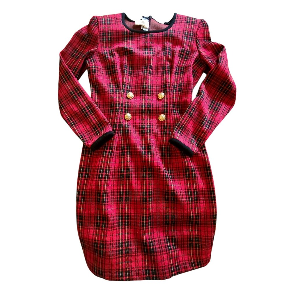 Vintage All That Jazz Size 5/6 90's Red Plaid Houndstooth Tartan Dress Grunge US